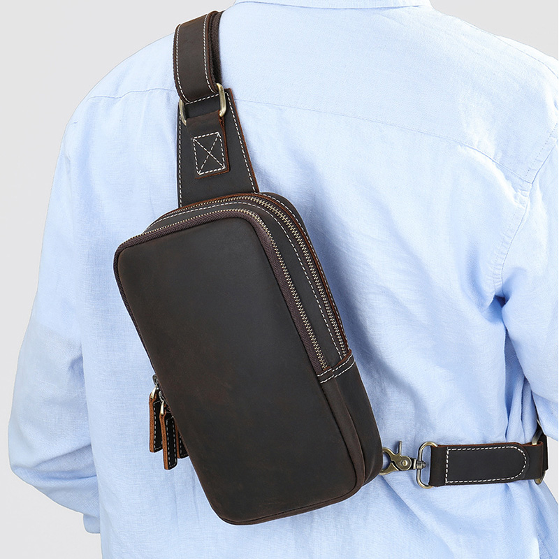 Genuine Leather Men's Chest Ba - Tablet Shoulder Bag 리뷰 및 가격